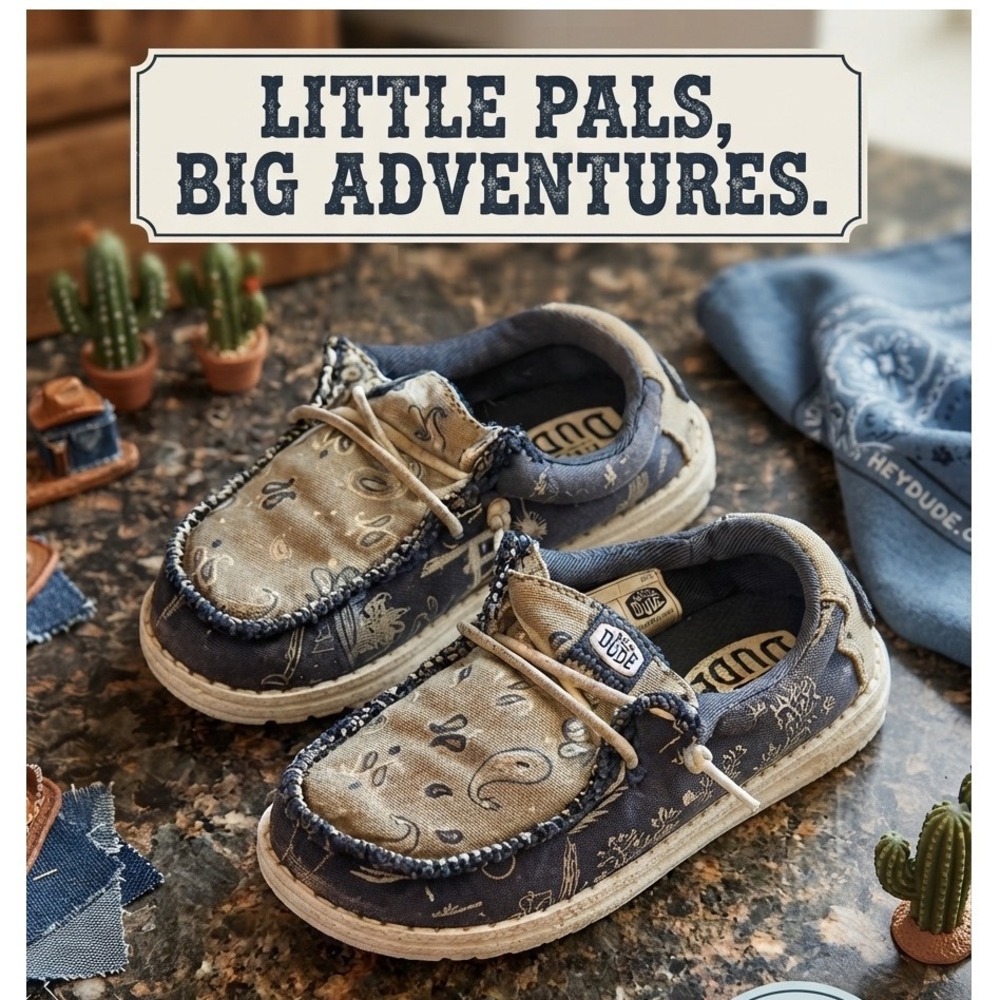 Hey Dude Wally Toddler Bandana Navy Tan Paisley Slip On Loafers Shoes Size 8T